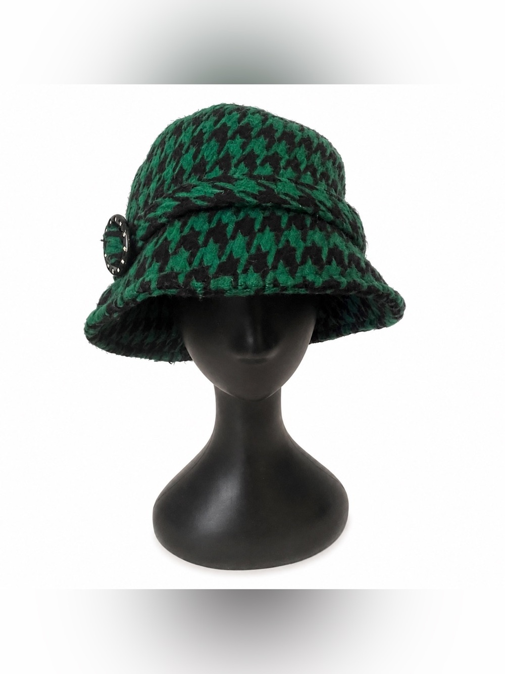 Vintage Green Houndstooth Bucket Hat